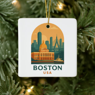 Vintage Boston USA Reis – Retro Stads Kunst Keramisch Ornament