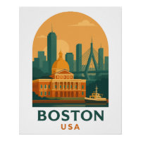 Vintage Boston USA Reisposter – Retro Stads Kunst