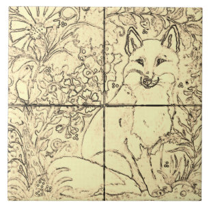 Vintage bosvos-Tan beige bruine vogeldruiven Tegeltje