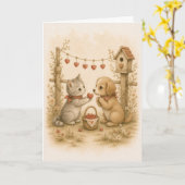 Vintage bosvrienden groet  kaart (Gele Bloem)