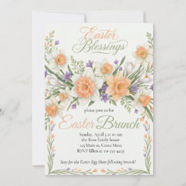 Vintage Botanical Apricot Floral Easter Invitation Kaart