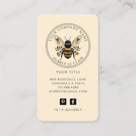 Vintage Botanical Bee Logo Template Visitekaartje (Voorkant)