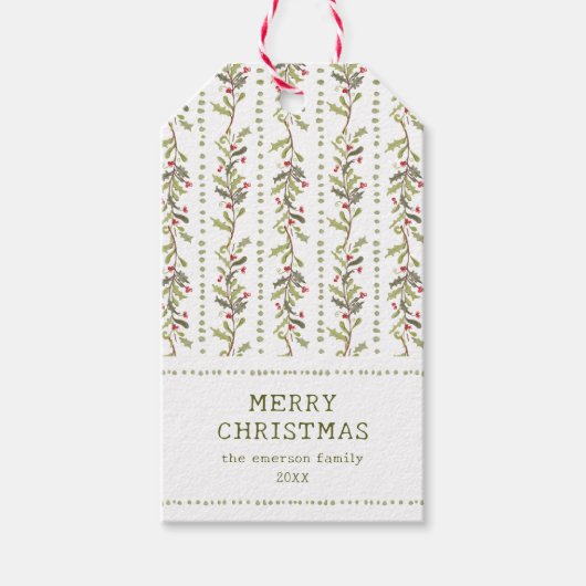 Vintage Botanical Christmas Cadeaulabel (Voorkant)