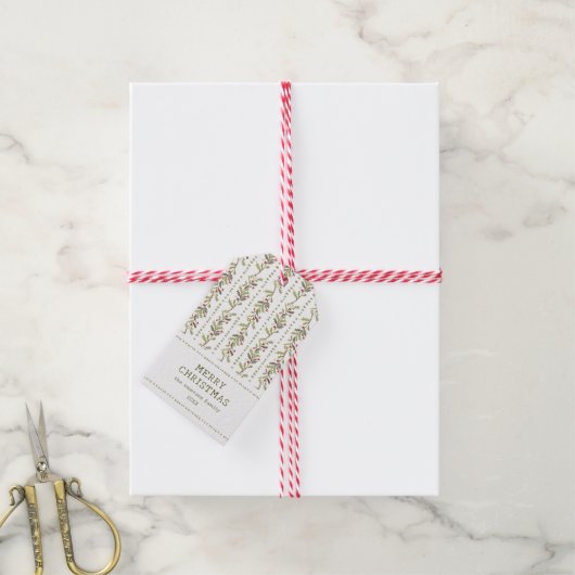 Vintage Botanical Christmas Cadeaulabel (Met Touw)