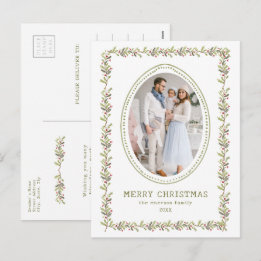 Vintage Botanical Christmas Postcard Feestdagenkaart