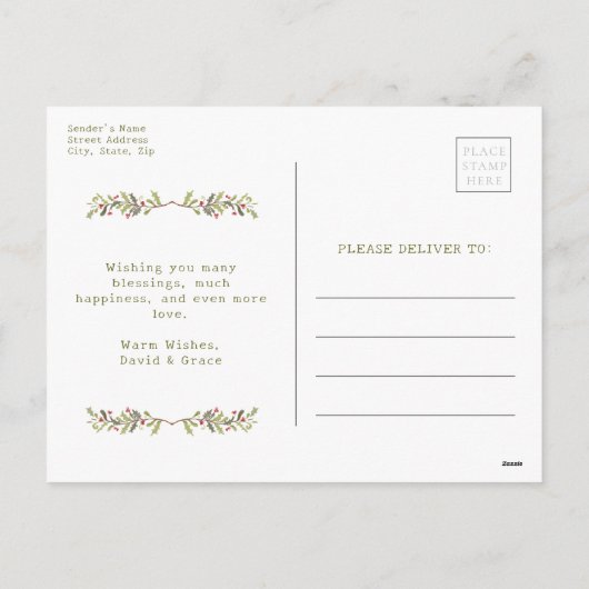 Vintage Botanical Christmas Postcard Feestdagenkaart (Achterkant)