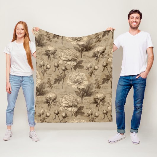 Vintage Botanical Floral Pattern (2) Fleece Deken (In situ)