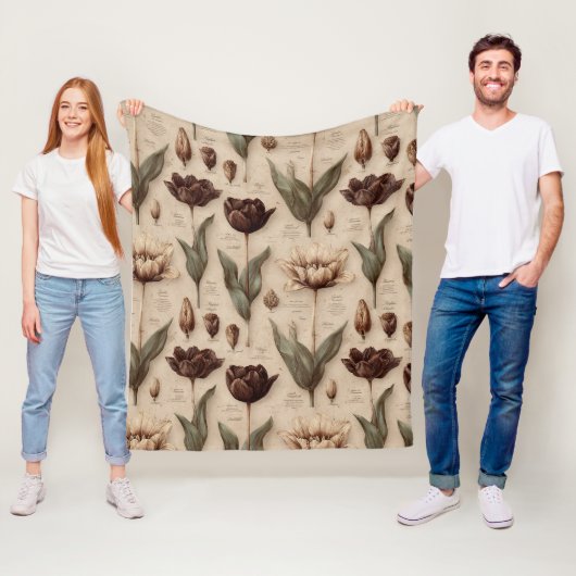 Vintage Botanical Floral Pattern (6) Fleece Deken (In situ)