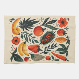 Vintage Botanical Fruit Harvest Folk Art Theedoek