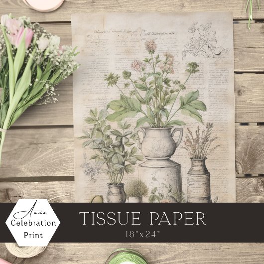 Vintage botanical herbs rustic parchment farmhouse tissuepapier