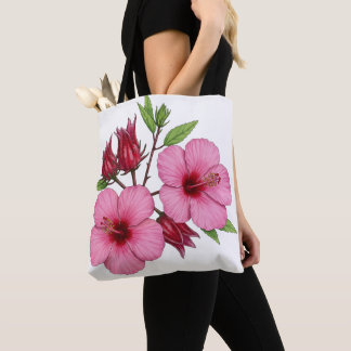 Vintage Botanical Hibiscus Flower Roselle Floral A Tote Bag