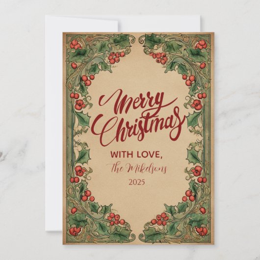 Vintage Botanical Holiday Feestdagenkaart (Voorkant)