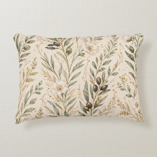  Vintage Botanical Olive Branches & Ivory Floral Accent Kussen