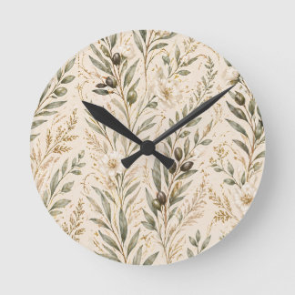  Vintage Botanical Olive Branches & Ivory Floral Ronde Klok