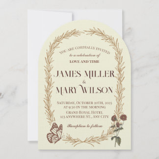 Vintage Botanical Oval Wedding Invite Kaart