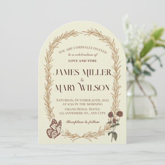 Vintage Botanical Oval Wedding Invite Kaart (Staand voorkant)