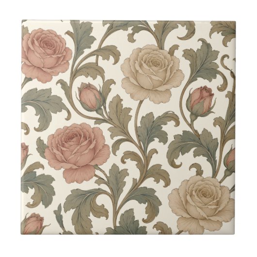 Vintage Botanical Rose Tegeltje (Voorkant)