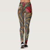 Vintage Botanical Roses and Palm Leaves Gray Leggings (Achterkant)