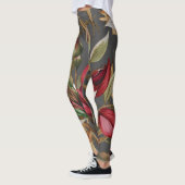 Vintage Botanical Roses and Palm Leaves Gray Leggings (Links)