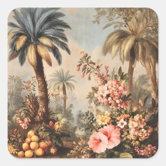 Vintage Botanical Scene with Palms Vierkante Sticker (Voorkant)