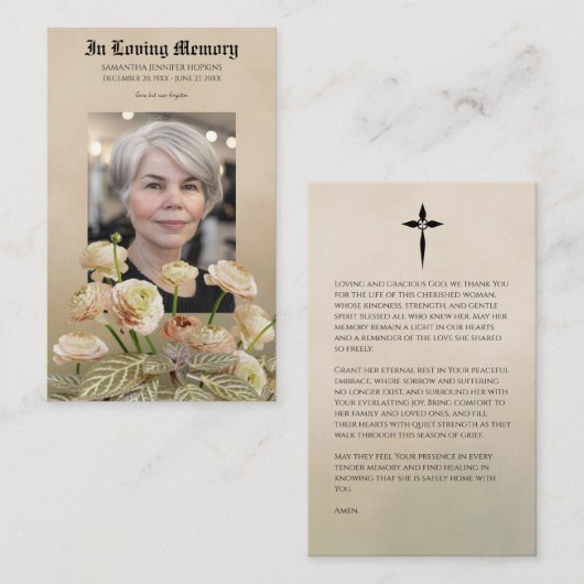 Vintage Botanical Tribute Prayer Card Visitekaartje (Voorkant / Achterkant)