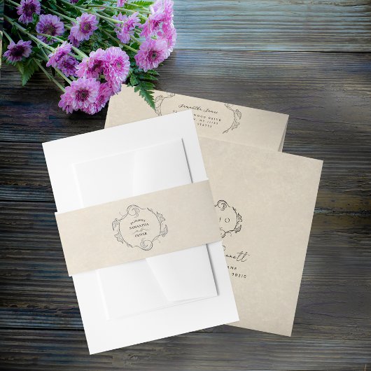 Vintage Botanical Wedding Envelope Belly Band Uitnodigingen Wikkel