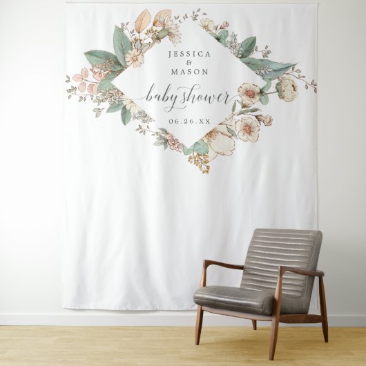 Vintage botanische babyshower achtergrond wandkleed (In situ)