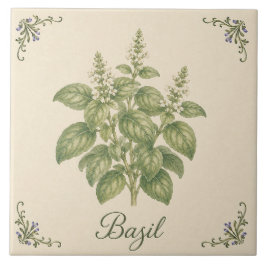 Vintage Botanische Basilicumkruid Keukentuin Tegeltje