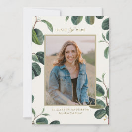 Vintage Botanische Bladeren Beige Foto Afstuderen Kaart
