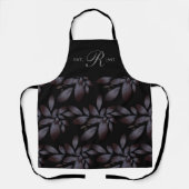 Vintage botanische bladmonogram zwart schort (Voorkant)
