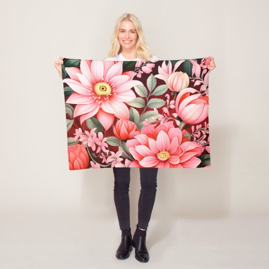 Vintage botanische bloeiende bloementuin fleece deken (In situ)