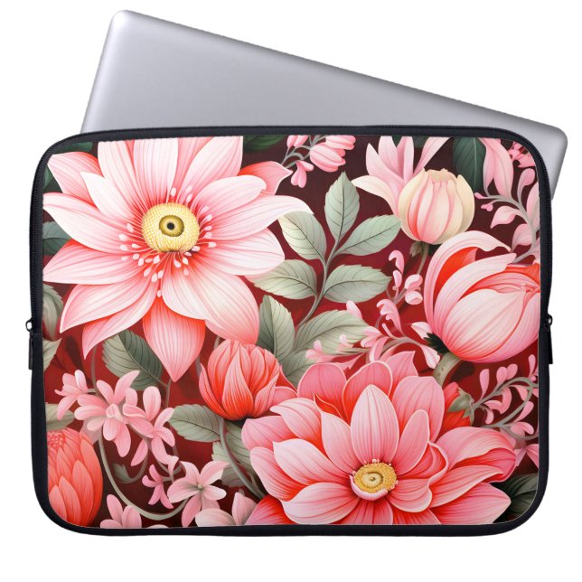 Vintage botanische bloeiende bloementuin laptop sleeve (Voorkant)