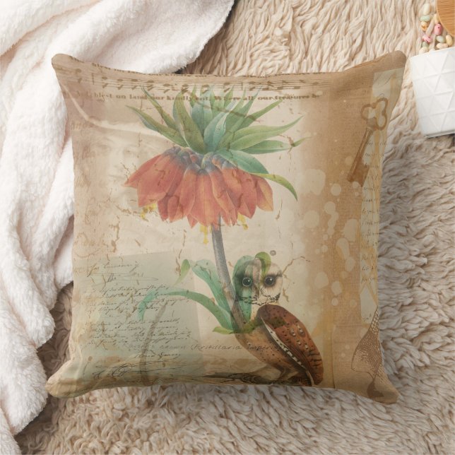 Vintage Botanische Bloem Illustratie Kussen (Deken)