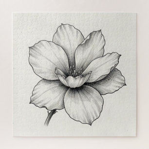 Vintage Botanische Bloem Inkschets Lijn Legpuzzel