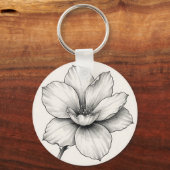 Vintage Botanische Bloem Inkschets Lijn Sleutelhanger (Achterkant)