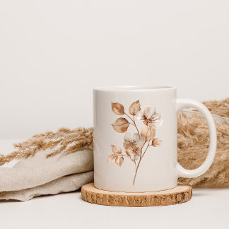 Vintage Botanische Bloem - Waterverf Bloemenmok Koffiemok