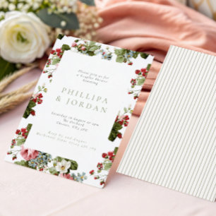 Vintage Botanische Bloemen & Bessen Bruidspaar Bru Kaart