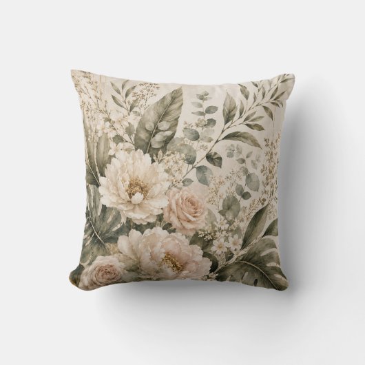 Vintage Botanische Bloemenkussen Kussen (Voorkant)