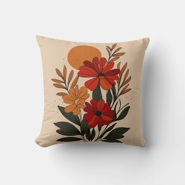 Vintage Botanische Bloemenkussen | Modern  Kussen (Voorkant)
