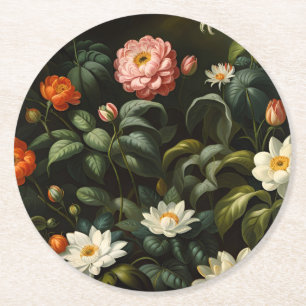 Vintage botanische bloemistuin stilleven ronde kartonnen onderzetter