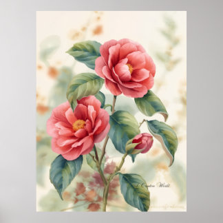 Vintage botanische camellia wanddecoratieposter poster