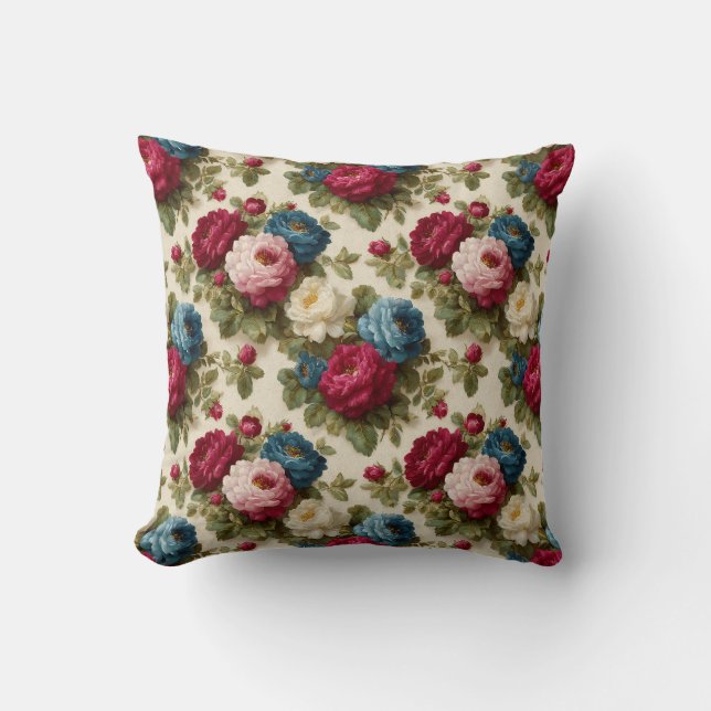 Vintage Botanische Chic Landelijke Rozen Decoratie Kussen (Voorkant)