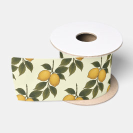 Vintage botanische citroen en groene bladeren satijnen lint