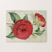 Vintage Botanische Crimson Camellia Legpuzzel (Horizontaal)
