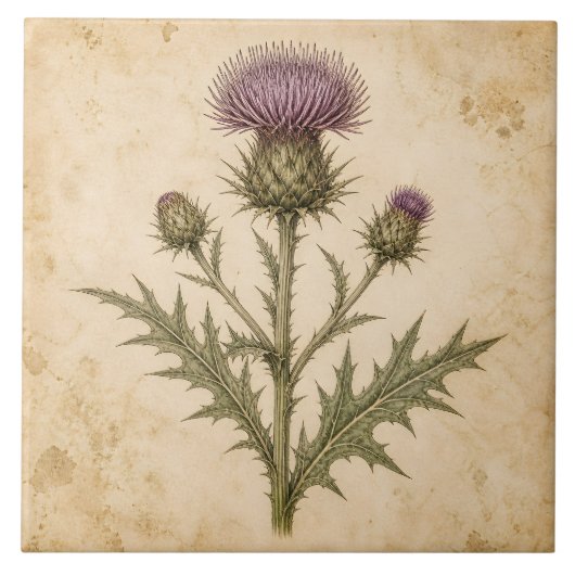 Vintage Botanische Distel Tegeltje (Voorkant)