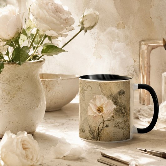 Vintage Botanische Ephemera Bloemencollage Mok