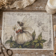 Vintage botanische fee met antiek schrift