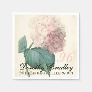 Vintage Botanische Hortensia 96e Verjaardagsfeest Servet