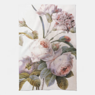 vintage botanische illustratie, roze roos theedoek