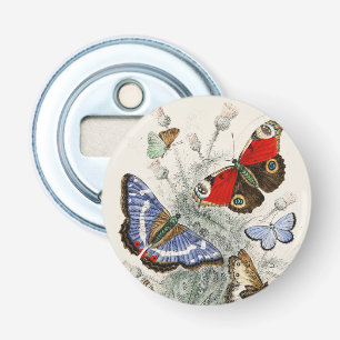 Vintage botanische illustratie van vlinders button flesopener